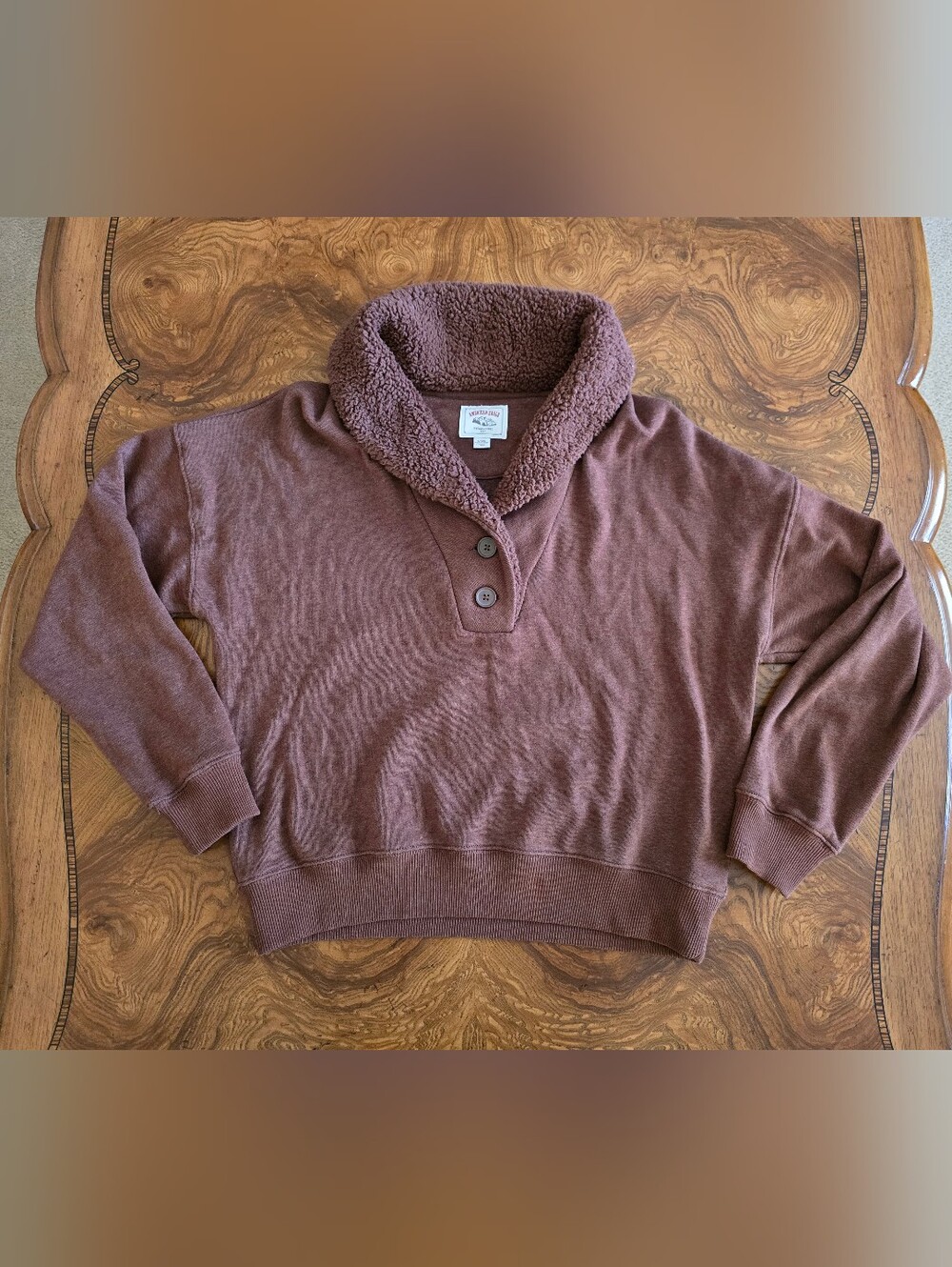 American Eagle Sherpa Collar Sweatshirt Womens Size M Brown Henley Pullover